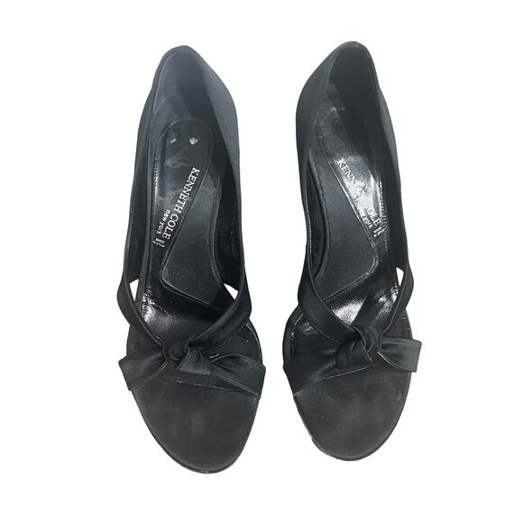Kenneth Cole Women's Black Satin Open Toe Dressy Formal Pumps SIZE 7 - Picture 2 of 6